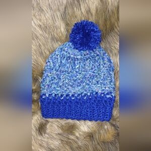 Kids 3-19 Yrs Blue Textured Crochet Beanie with Pom-Pom Osfm